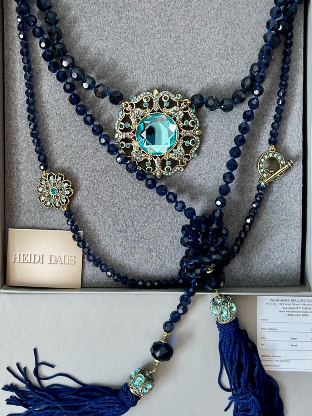 Heidi Daus  How Suit It Is: 3 Piece Navy and Aqua crystal Necklaces